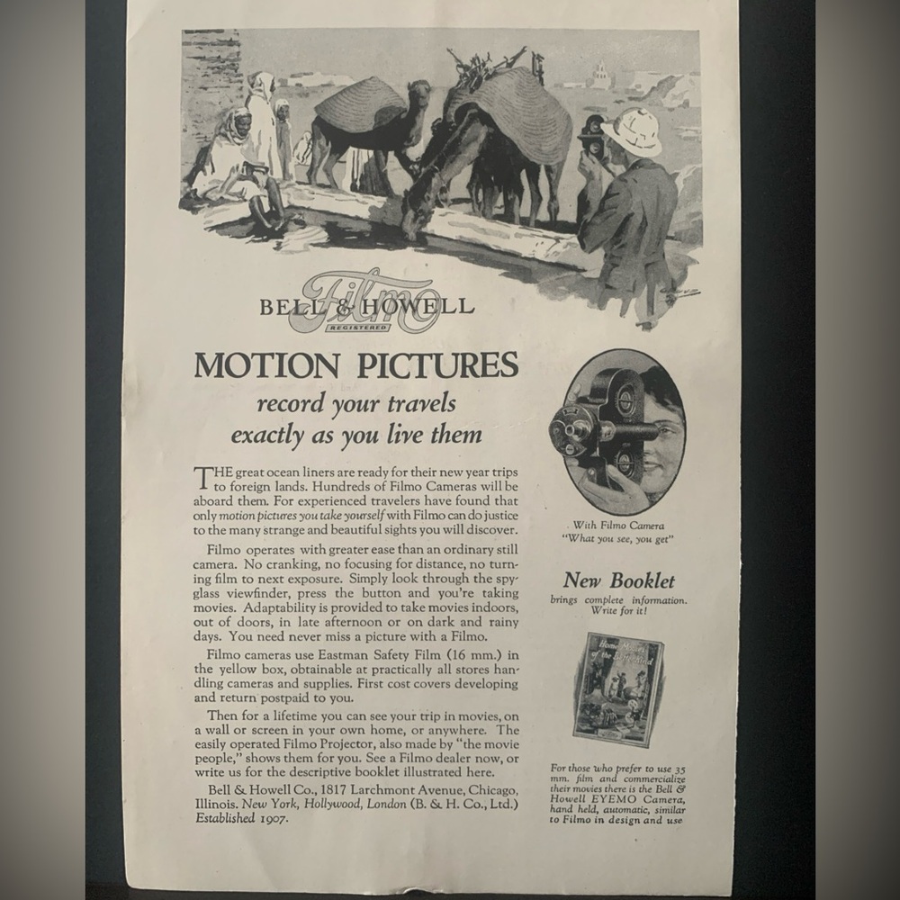 Vintage 1928 Bell & Howell Motion Pictures Ad Advertisement